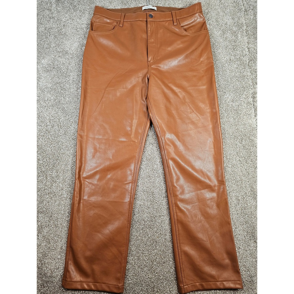 Abercrombie & Fitch The 90s Straight Ultra High Rise Faux Leather Pants Brown 16